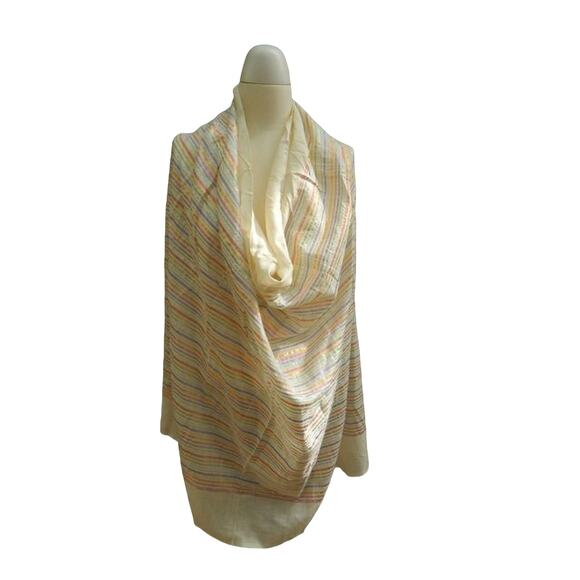 Vintage Extra Large Rectangular Cream and Metallic Striped Scarf - Picture 1 of 5